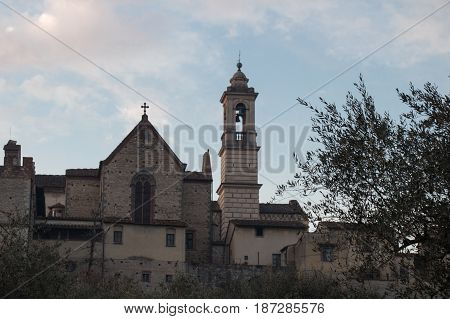 Italy Florence - December 24 2016: the view of the Florence Charterhouse church Certosa di Galluzzo di Firenze on December 24 2016 in Florence Tuscany Italy.