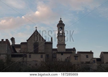 Italy Florence - December 24 2016: the view of the Florence Charterhouse church Certosa di Galluzzo di Firenze on December 24 2016 in Florence Tuscany Italy.