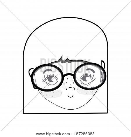 line pretty girl face with haistyle and glasses, vector illustration