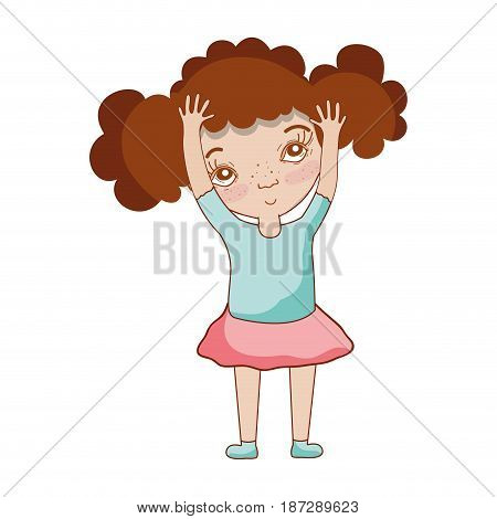 pretty girk with hands up and casual wear, vector illustration