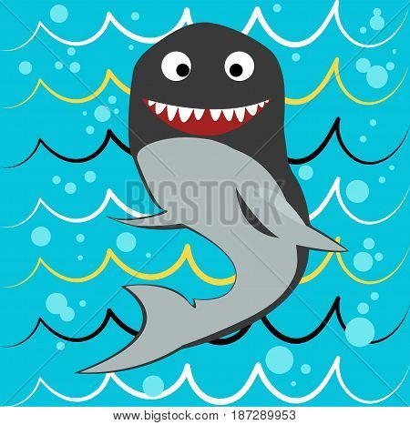 Shark vector on a blue background done in retro style