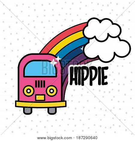 cute minibus with rainbow and clouds, vector illustration design