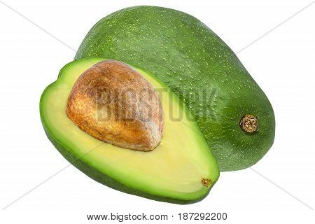 Isolated avocado. Cut avocado isolated on white background