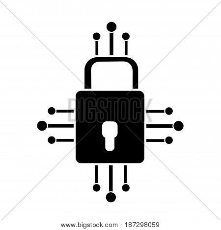 contour padlock with circuits to security dgital connection, vector illustration