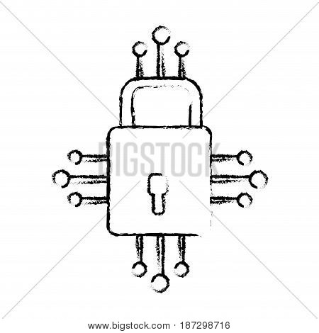 figure padlock with circuits to security dgital connection, vector illustration