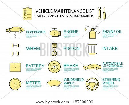 Set of Flat line icon & infographic design concept car service element