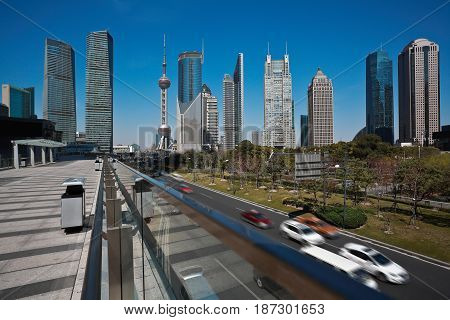 Empty Road Marble Floor With City Landmark Buildings