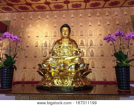 Golden Buddha At Chinese Temple In Taiwan