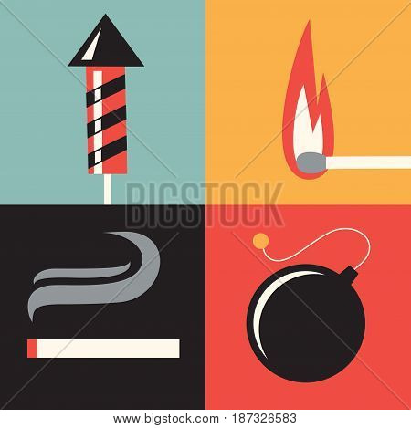 Vector flat illustration, icon set of fire