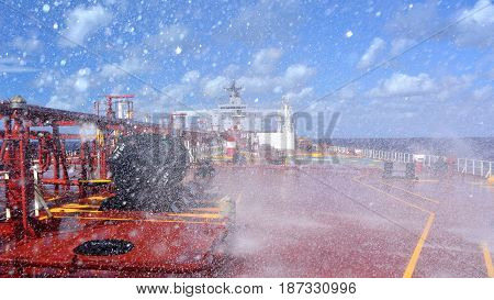 On board a large crude oil tanker