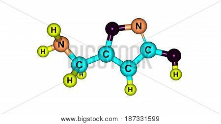 Muscimol or agarin or pantherine is the principal psychoactive constituent of Amanita muscaria and related species of mushroom. 3d illustration