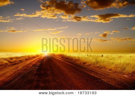 Country road and  sunset.