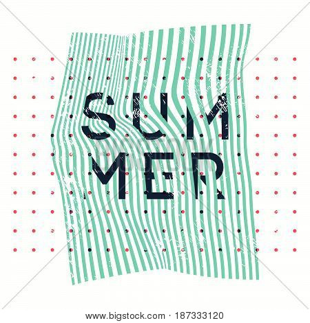 Summer typographic vintage grunge poster design on misshapen lines abstract geometric background. Retro vector illustration.