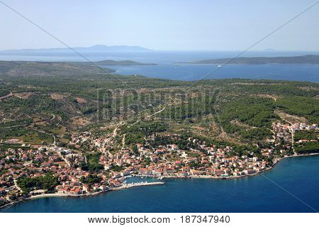 Sutivan village on the north-west of Brac Island Croatia aerial view