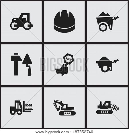 Set Of 9 Editable Structure Icons. Includes Symbols Such As Endurance, Mule, Construction Tools And More. Can Be Used For Web, Mobile, UI And Infographic Design.
