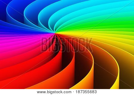 Creative abstract color spiral shape rainbow 3D render illustration wallpaper backgorund
