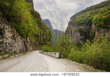 Mountain serpentine in the gorge among the Caucasus Mountains