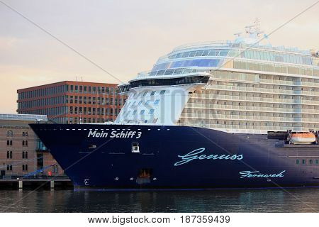 Amsterdam The Netherlands - May 11th 2017: Mein Schiff 3 TUI Cruises docked at Passenger Terminal Amsterdam