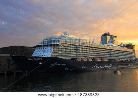 Amsterdam The Netherlands - May 11th 2017: Mein Schiff 3 TUI Cruises docked at Passenger Terminal Amsterdam