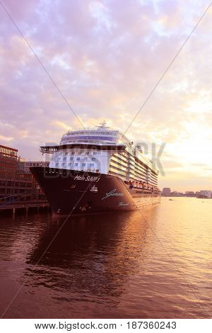 Amsterdam The Netherlands - May 11th 2017: Mein Schiff 3 TUI Cruises docked at Passenger Terminal Amsterdam