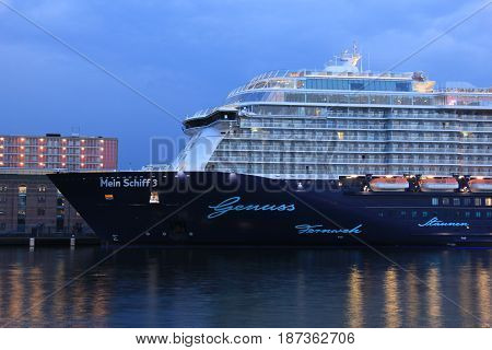 Amsterdam The Netherlands - May 11th 2017: Mein Schiff 3 TUI Cruises docked at Passenger Terminal Amsterdam