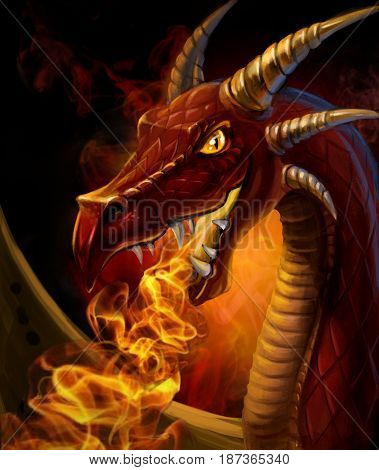 Head dragon close-up fires from the mouth
