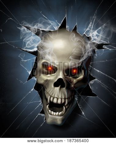 close up skull through the glass wall