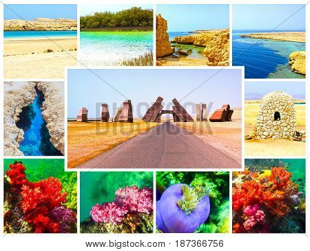 The collage from images of Ras Muhammad National Park in Egypt
