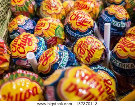 Moscow, Russia - May 20, 2017: Chupa Chups candies for sale in the store