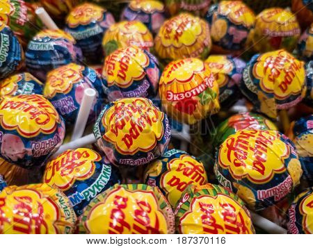 Moscow, Russia - May 20, 2017: Chupa Chups candies for sale in the store