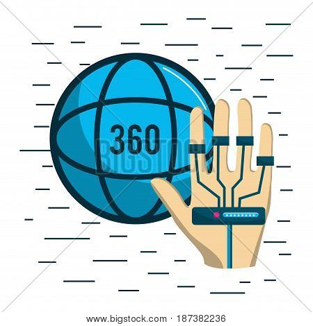 global vitual reality with hand element, vector illustration