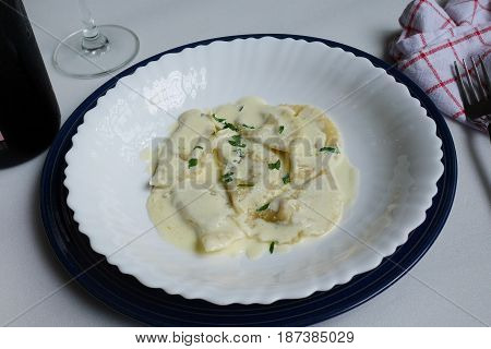 blue cheese ravioli homemade with white sauce