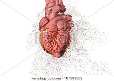 Destruction of heart. Heart disease concept, 3D illustration