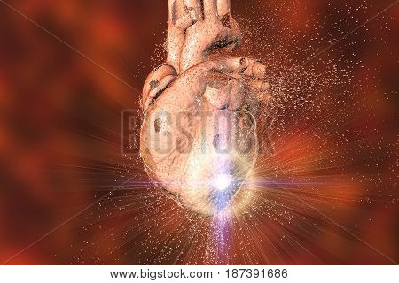 Destruction of heart. Heart disease concept, 3D illustration
