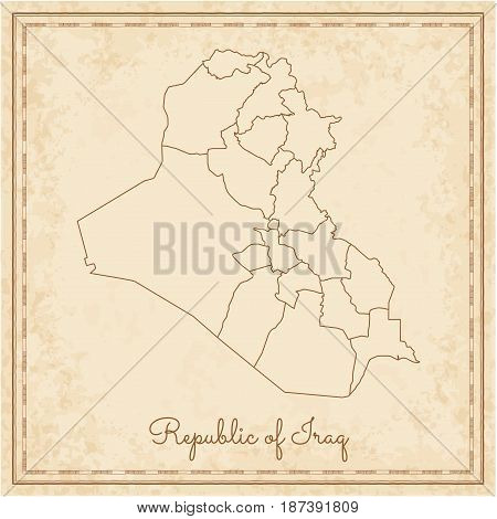 Republic Of Iraq Region Map: Stilyzed Old Pirate Parchment Imitation. Detailed Map Of Republic Of Ir