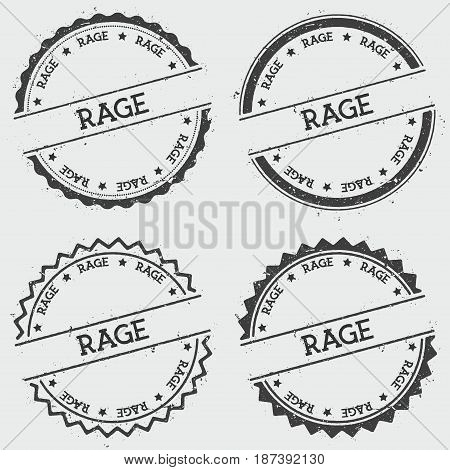 Rage Insignia Stamp Isolated On White Background. Grunge Round Hipster Seal With Text, Ink Texture A