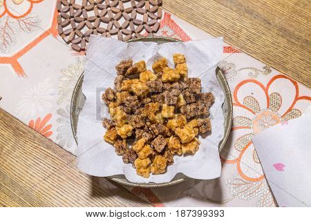 Japanese Snack - rice crackers on the table