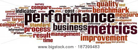 Performance metrics word cloud concept. Vector illustration