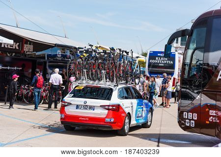 Alghero Italy - May 05 2017: FDJ team car on 100th Giro d'Italia opening day