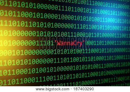 The Wannacry And Binary Code Concept Security And Malware Attack