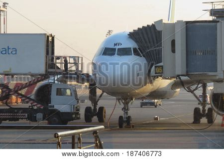 Aircraft Parked At The Airport Ready For Boarding