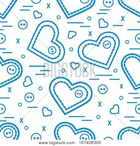 Cute Seamless Pattern With Needle Cases And Buttons. Greeting Card Valentine’s Day.