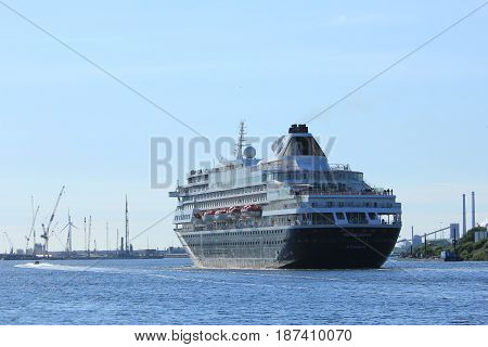 Velsen the Netherlands - May 20th 2017: MS Prinsendam sailing from Passenger Terminal Amsterdam to IJmuiden North Sea sealock