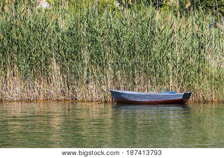 TURKEY, MUGLA ,DALYAN, - 5 MAY , 2017: The Dalyan River with tourist boats in the straits of the river
