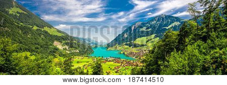 Lake Lungern With Swiss Alps And  Stunning Valley From Brunig Pass, Switzerland