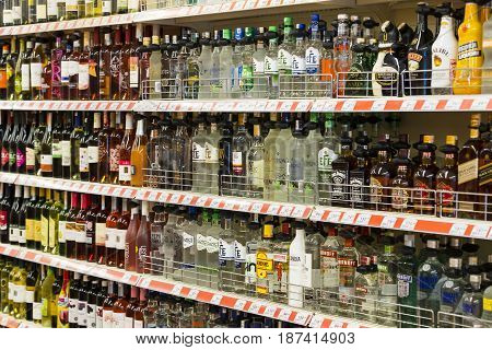 MARMARIS, TURKEY - 29 APRIL , 2017: Interior interior of stiles and refrigerators with products of Migros supermarket in Marmaris, Turkey