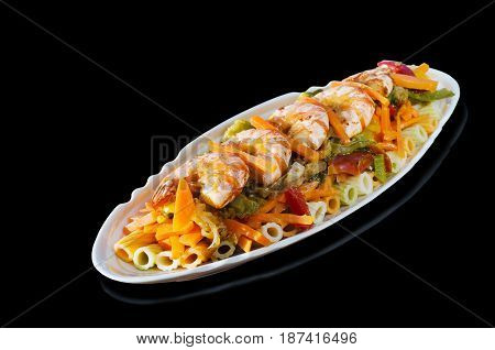 Dish of delicious fried shrimp and garnish