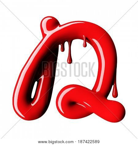 Glossy red letter D uppercase. 3D rendering font with glint isolated on white background.
