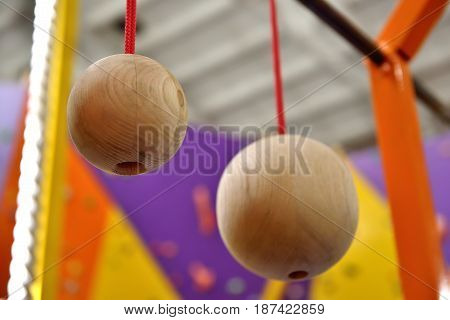 climber wooden ball for training. close up