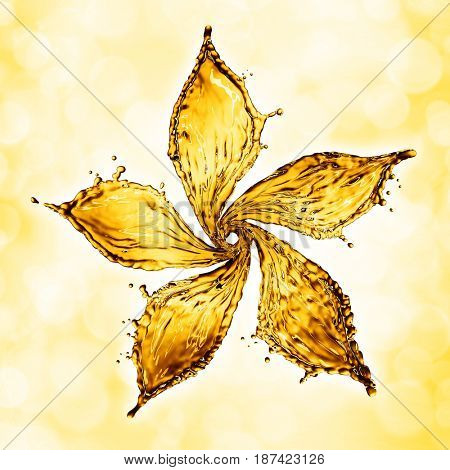flower made of water splash of yellow color. 3d rendering
